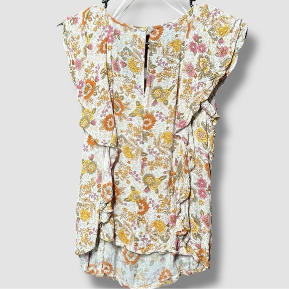 Cynthia Rowley Floral Short Flutter Sleeve Blouse Medium Cream Orange Pink Boho - Picture 7 of 9